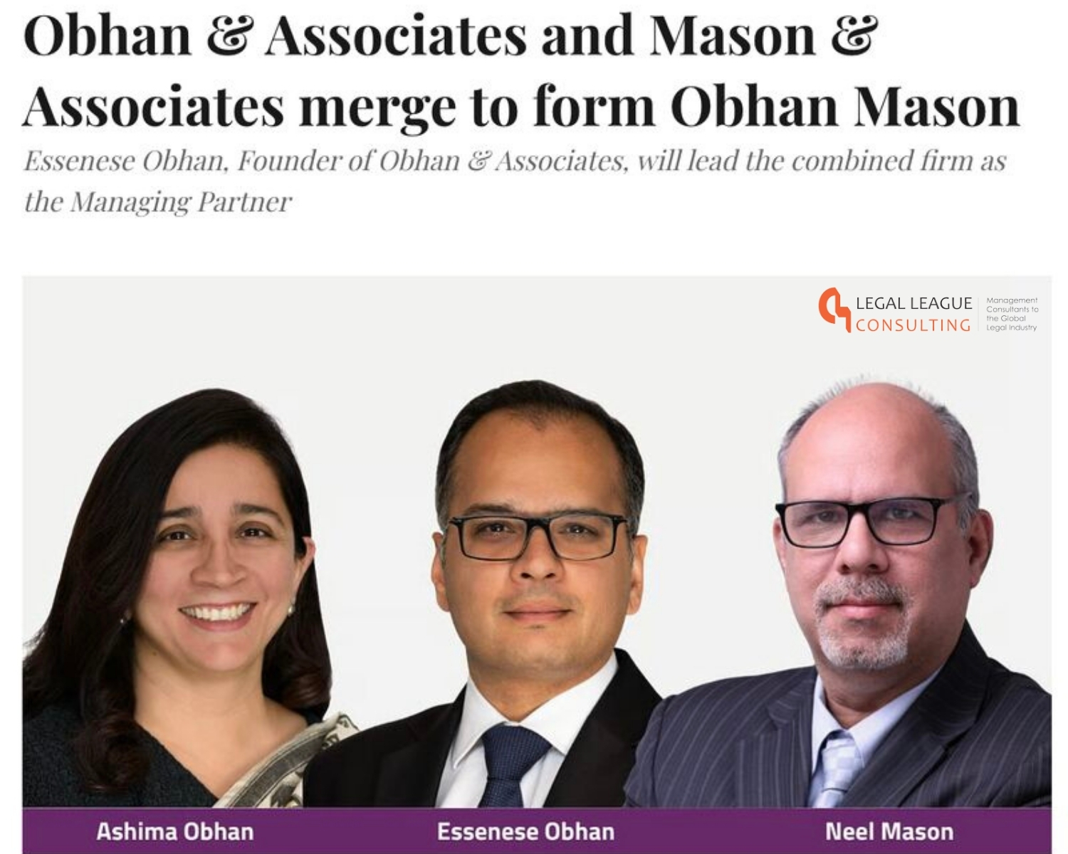 Obhan & Associates and Mason & Associates merge to form Obhan Mason