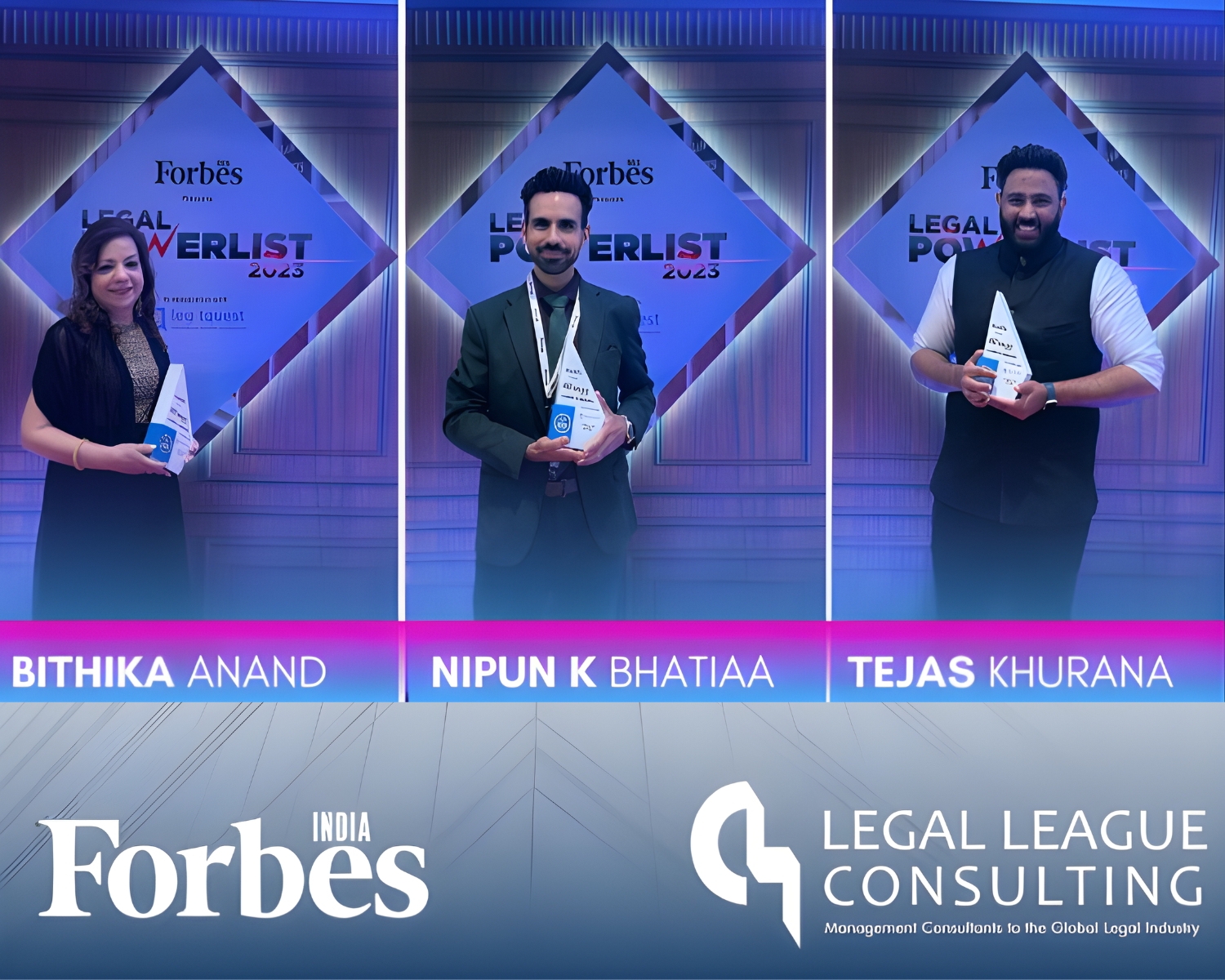 Top spots among India’s Best Law Firm Management Professionals by Forbes and Legitquest